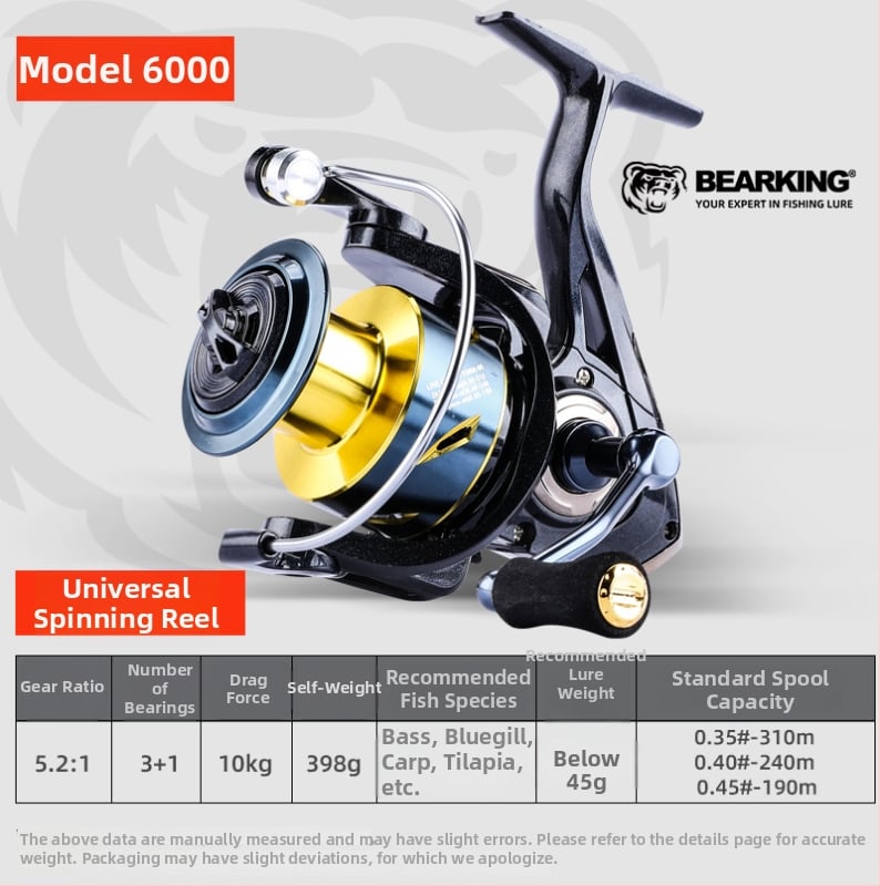 Bear King Περιστροφικό Καρούλι Ψαρέματος – CNC Μεταλλικός Μοχλός, Αδιάβροχος Σχεδιασμός, Αδειοδοτημένη Ιδιωτική Ετικέτα