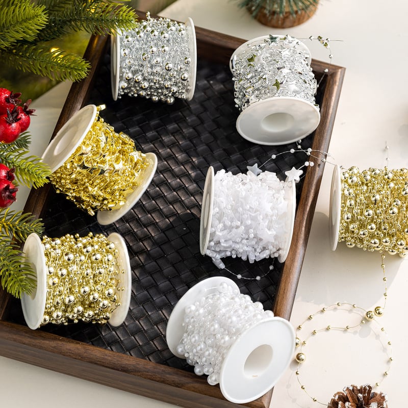 Ziemassvētku egles dekori — plastmasas pērļu ķēde un Baby's Breath pērļu virkne DIY pušķiem | Zīmols: Snow fir christmas | Svētki: Ziemassvētki