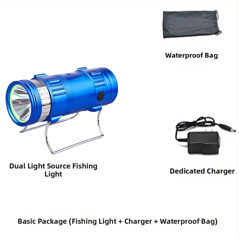 Lampa de pescuit de noapte cu LED, corp din aliaj de aluminiu, reîncărcabilă, LED, rază 100–200 m