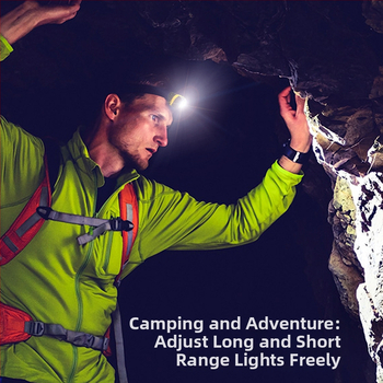 Lanternă frontală LED cu încărcare USB, impermeabilă, pentru camping în aer liber, rază fascicul 0–200 m, autonomie 3–6 ore