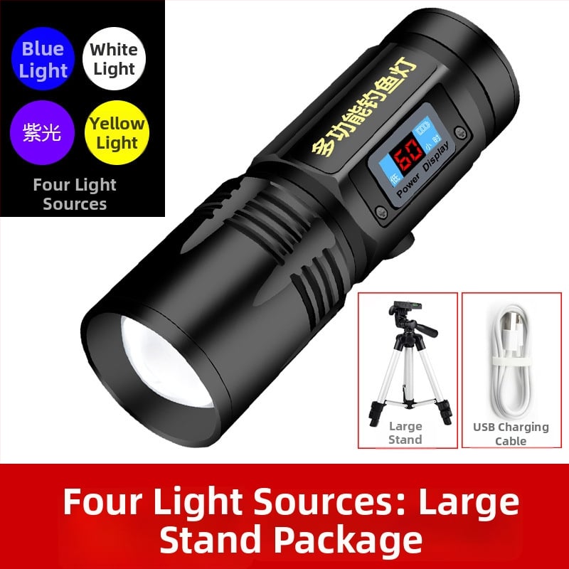 LED nakts makšķerēšanas lampa ar 360° griezumu, 5000 mAh akumulators, darbības diapazons 100–200 m, rokas piedziņa enerģijas ģenerēšana