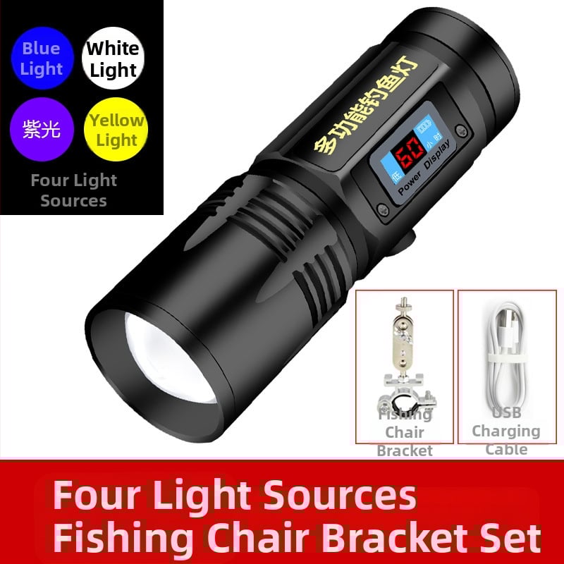 LED nakts makšķerēšanas lampa ar 360° griezumu, 5000 mAh akumulators, darbības diapazons 100–200 m, rokas piedziņa enerģijas ģenerēšana