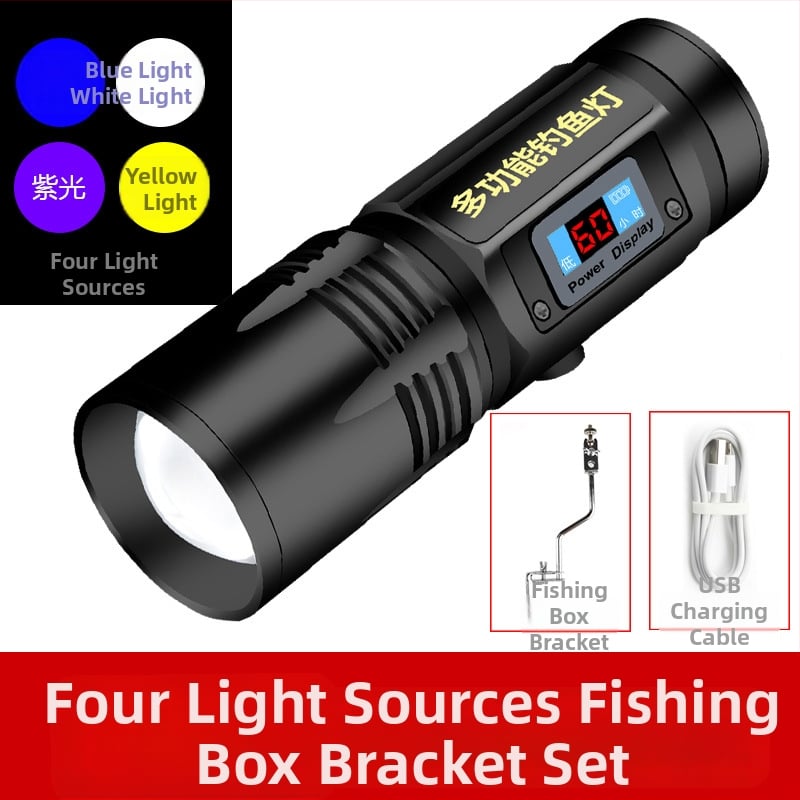 LED nakts makšķerēšanas lampa ar 360° griezumu, 5000 mAh akumulators, darbības diapazons 100–200 m, rokas piedziņa enerģijas ģenerēšana