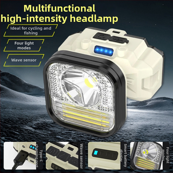 Lanternă frontală cu senzor, baterie 1200mAh, LED + bec, lanternă pentru bicicletă, drumeții în aer liber și pescuit noaptea, rază 50–100 m