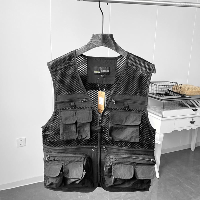 Darba veste ar 3D patch kabatām, rāvējslēdzēja priekšā, V formas kakls, brīvs griezums, poliestera audums ar pamuš, vasaras sezonai