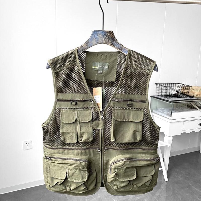 Darba veste ar 3D patch kabatām, rāvējslēdzēja priekšā, V formas kakls, brīvs griezums, poliestera audums ar pamuš, vasaras sezonai