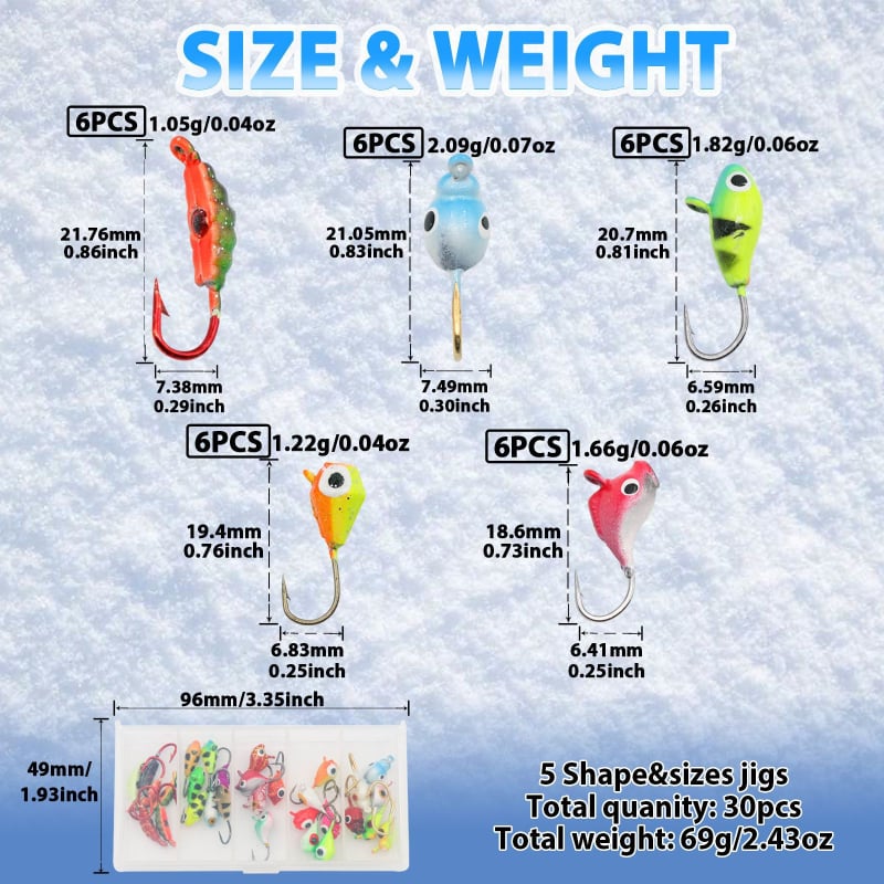 Set de cârlige cu plumb pentru pescuitul la gheț în râu, 100 buc