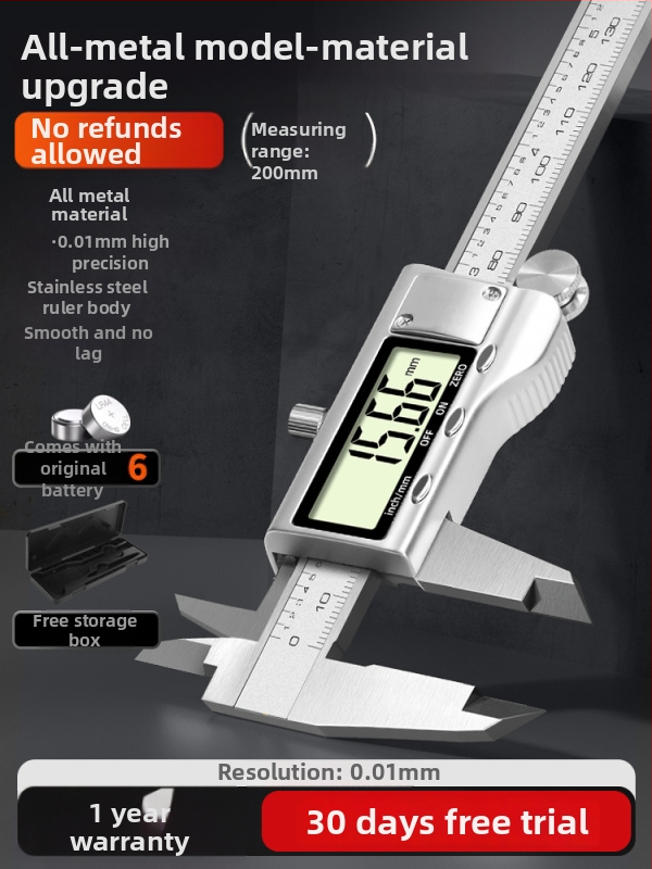 Digitālais kalipers — rūpnieciskās kvalitātes, augsta precizitāte, piemērots juvelierizstrādājumu un rokassprādžu mērījumiem