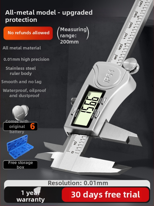 Digitālais kalipers — rūpnieciskās kvalitātes, augsta precizitāte, piemērots juvelierizstrādājumu un rokassprādžu mērījumiem