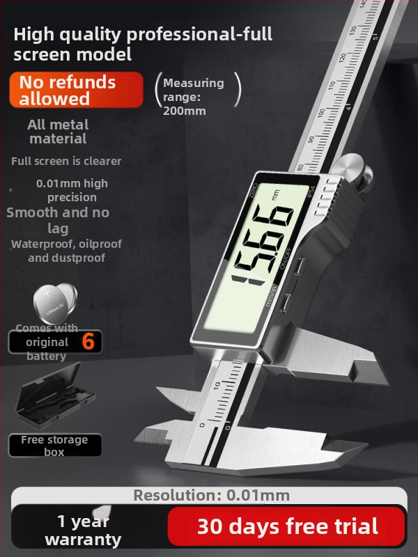 Digitālais kalipers — rūpnieciskās kvalitātes, augsta precizitāte, piemērots juvelierizstrādājumu un rokassprādžu mērījumiem