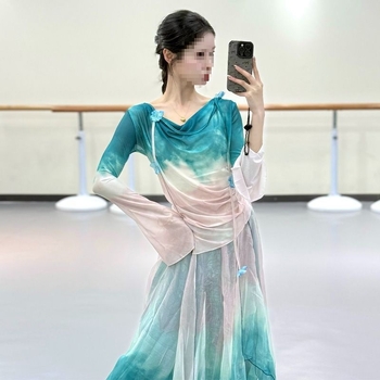 Folklorni plesni kostim set s gradientnim veo — Chenille-Spandex, unisex, proljeće 2025