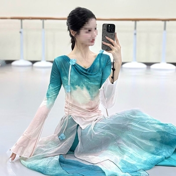Folklorni plesni kostim set s gradientnim veo — Chenille-Spandex, unisex, proljeće 2025