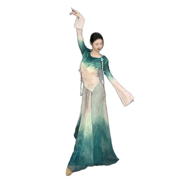 Folklorni plesni kostim set s gradientnim veo — Chenille-Spandex, unisex, proljeće 2025