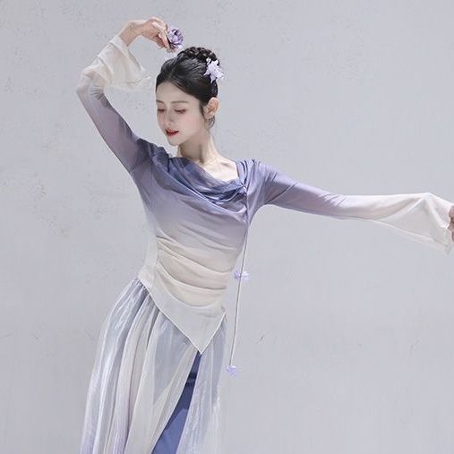 Folklorni plesni kostim set s gradientnim veo — Chenille-Spandex, unisex, proljeće 2025