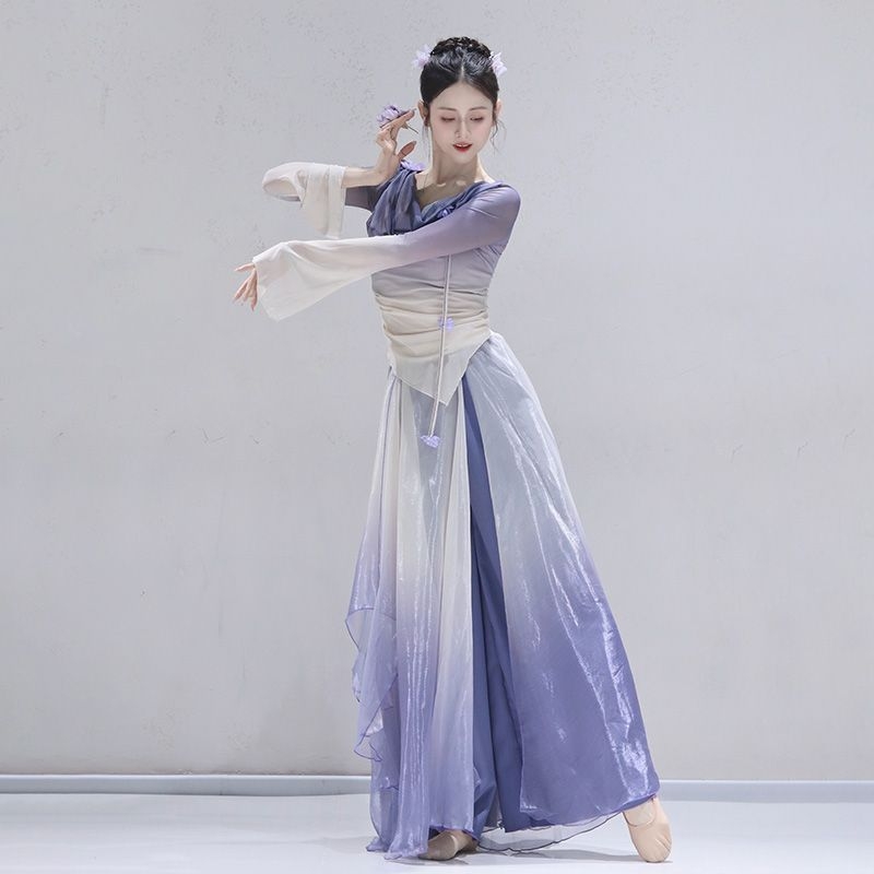 Folklorni plesni kostim set s gradientnim veo — Chenille-Spandex, unisex, proljeće 2025