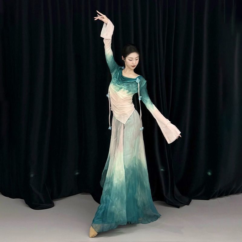 Folklorni plesni kostim set s gradientnim veo — Chenille-Spandex, unisex, proljeće 2025