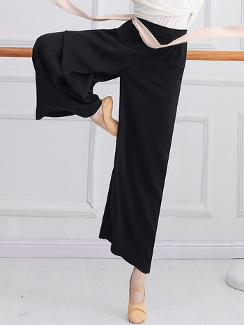 Smoky Bamboo costum modern de dans pentru femei — set top cu mâneci lungi și pantaloni largi, din chiffon, 95%+ poliester, potrivit pentru reprezentații pe scenă, iarna 2023.