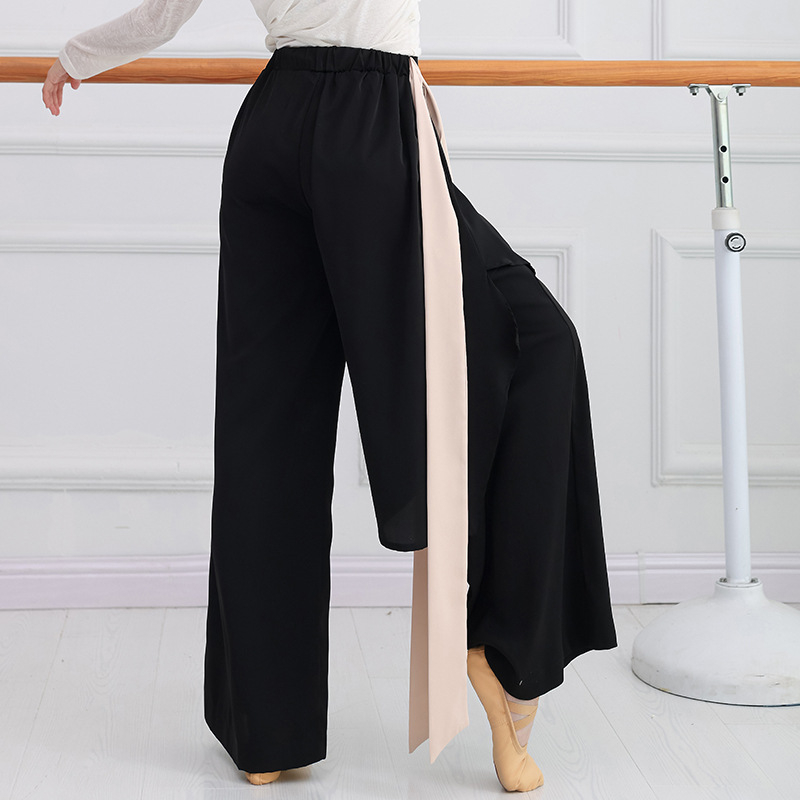 Smoky Bamboo costum modern de dans pentru femei — set top cu mâneci lungi și pantaloni largi, din chiffon, 95%+ poliester, potrivit pentru reprezentații pe scenă, iarna 2023.