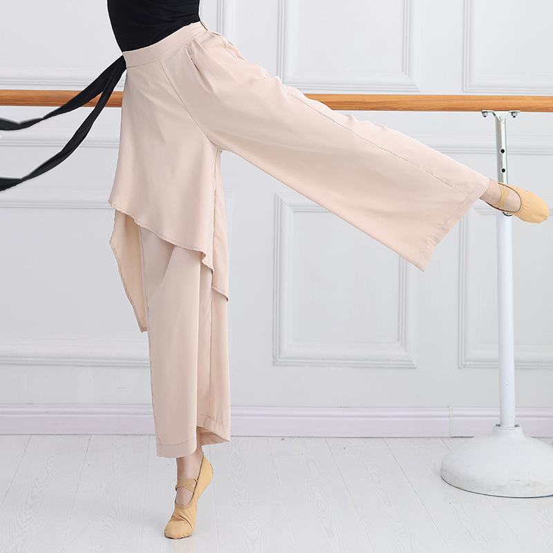 Smoky Bamboo costum modern de dans pentru femei — set top cu mâneci lungi și pantaloni largi, din chiffon, 95%+ poliester, potrivit pentru reprezentații pe scenă, iarna 2023.