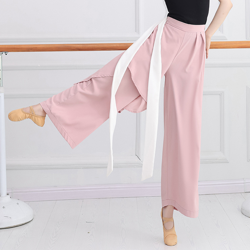 Smoky Bamboo costum modern de dans pentru femei — set top cu mâneci lungi și pantaloni largi, din chiffon, 95%+ poliester, potrivit pentru reprezentații pe scenă, iarna 2023.