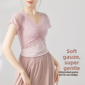 Sieviešu baleta bodijs etniskām dejām — īsas piedurknes, poliestera-elastāna maisījums, pavasaris 2025