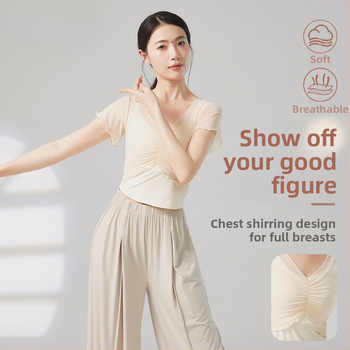 Sieviešu baleta bodijs etniskām dejām — īsas piedurknes, poliestera-elastāna maisījums, pavasaris 2025