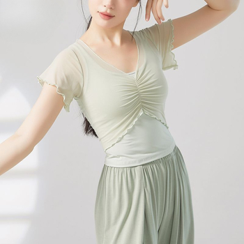 Sieviešu baleta bodijs etniskām dejām — īsas piedurknes, poliestera-elastāna maisījums, pavasaris 2025