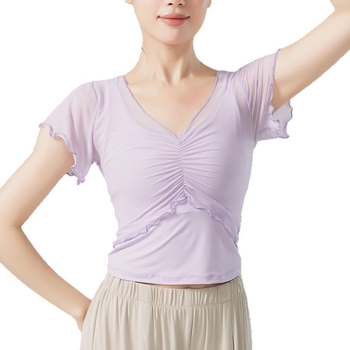 Sieviešu baleta bodijs etniskām dejām — īsas piedurknes, poliestera-elastāna maisījums, pavasaris 2025