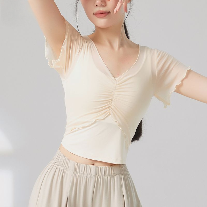 Sieviešu baleta bodijs etniskām dejām — īsas piedurknes, poliestera-elastāna maisījums, pavasaris 2025