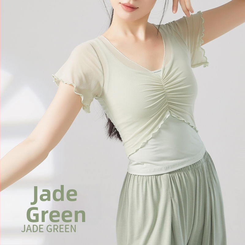 Sieviešu baleta bodijs etniskām dejām — īsas piedurknes, poliestera-elastāna maisījums, pavasaris 2025