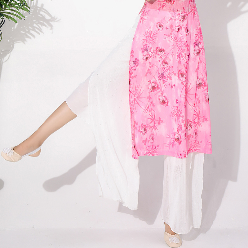 Belly Dance sieviešu skatuves tērps – ziedu raksts uz režģētā auduma, pamatsaudums Spandex 70–80%, ķīniešu stils