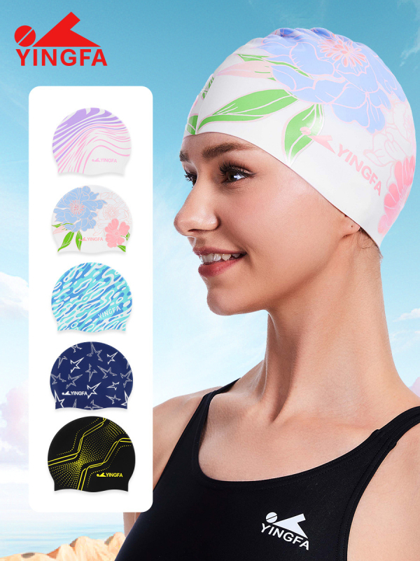 Yingfa 2025 unisex silikonska kapa za plivanje s otisnutim uzorkom, za odrasle, vodootporna, visoka elastičnost, protivklizna unutarnja površina