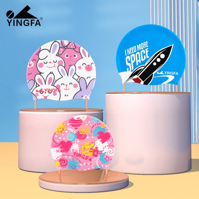 Yingfa șapcă de înot pentru copii din silicon, cu imprimeu desen animat, impermeabilă
