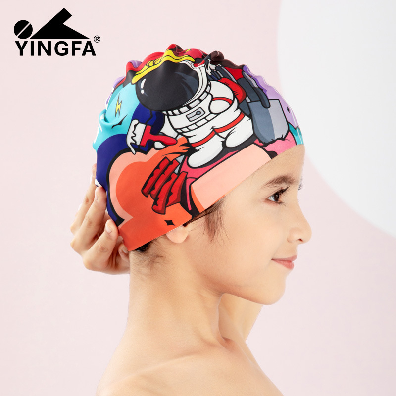 Yingfa șapcă de înot pentru copii din silicon, cu imprimeu desen animat, impermeabilă