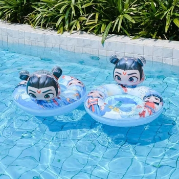 Inel de înot gonflabil pentru copii, design cartoon Nezha Ao Bing, PVC ecologic, grosime 2 mm
