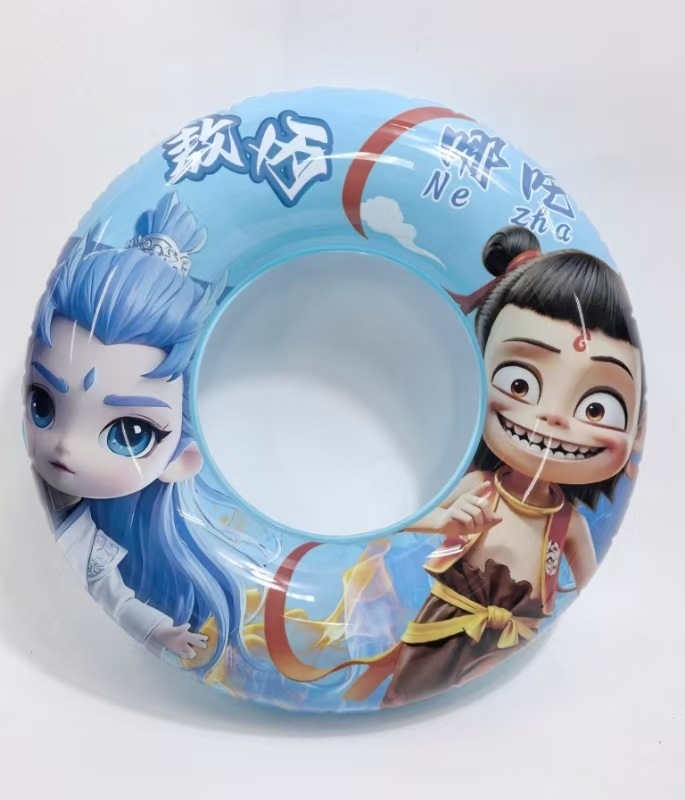 Inel de înot gonflabil pentru copii, design cartoon Nezha Ao Bing, PVC ecologic, grosime 2 mm