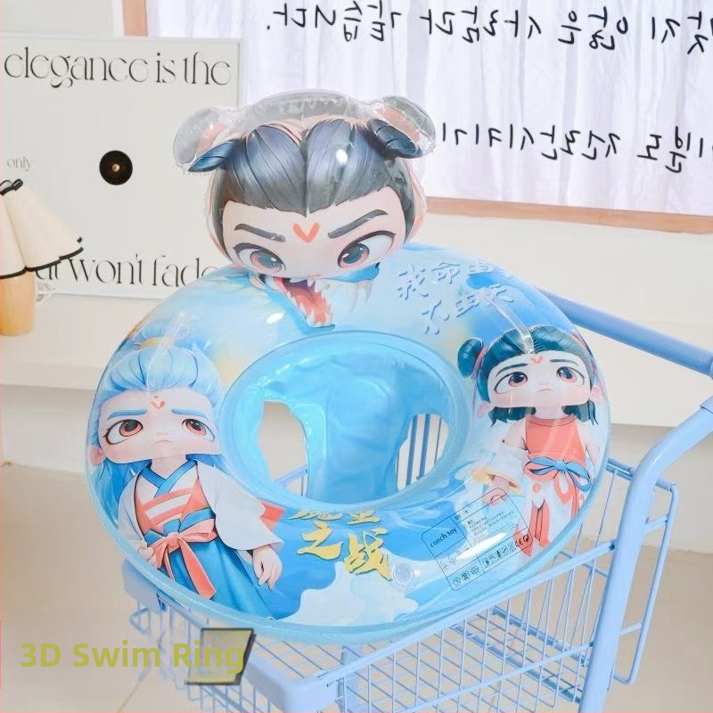Inel de înot gonflabil pentru copii, design cartoon Nezha Ao Bing, PVC ecologic, grosime 2 mm