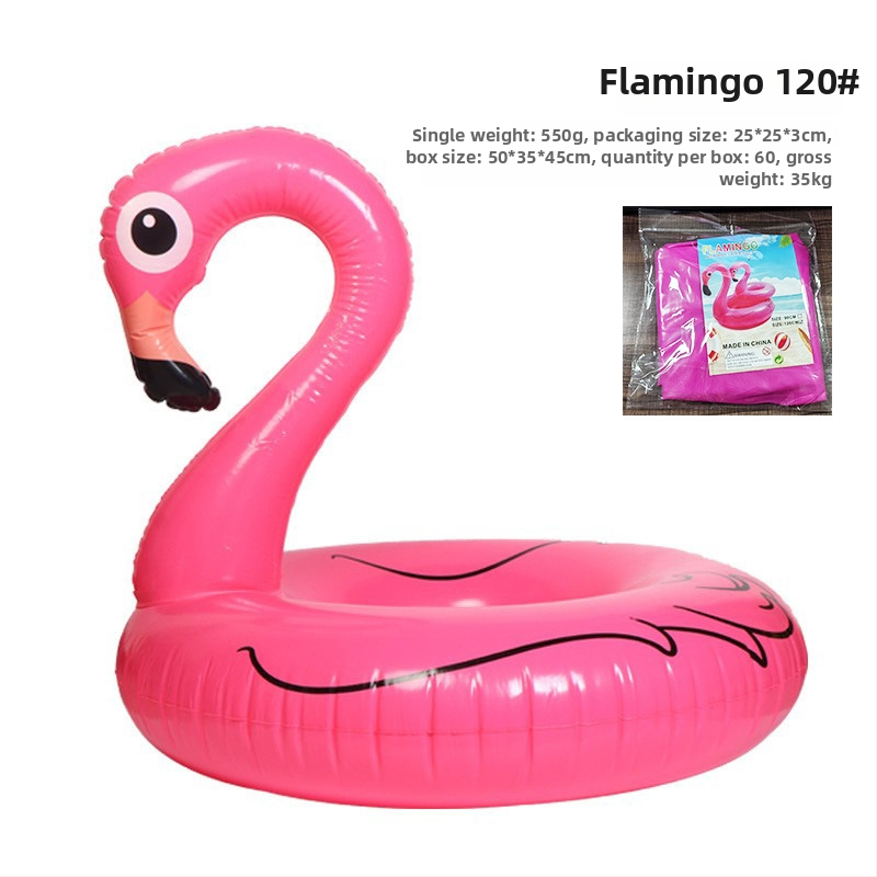 Inel de înot gonflabil pentru adulți — PVC ecologic, imprimeu flamingo, grosime 0,15 mm, potrivit pentru piscină și parc acvatic