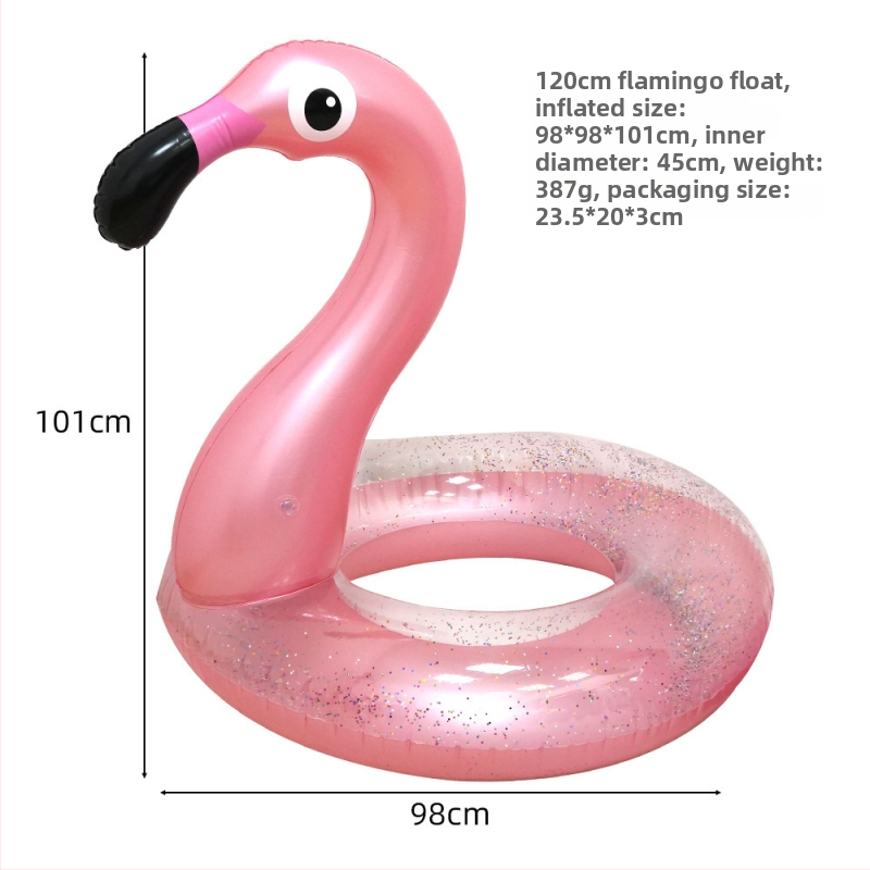 Inel de înot gonflabil pentru adulți — PVC ecologic, imprimeu flamingo, grosime 0,15 mm, potrivit pentru piscină și parc acvatic