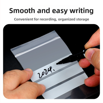 Skaidrus savarankiškai užsidarantis maišelis juvelyrinių pavyzdžių užrašomu etikete, PE medžiaga, užsandarinimo ilgis 2 cm