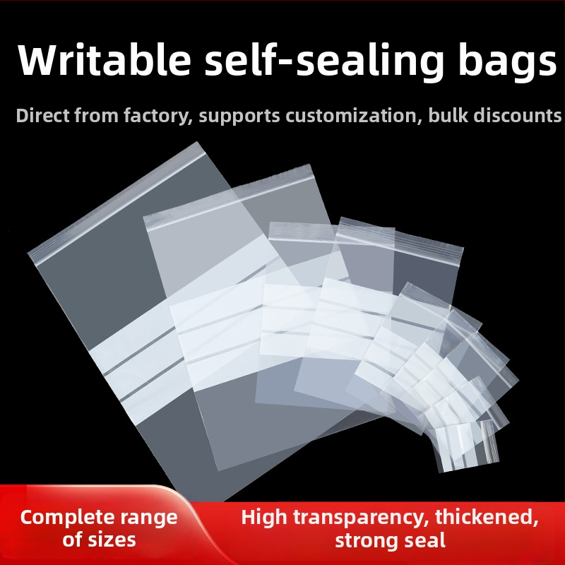 Skaidrus savarankiškai užsidarantis maišelis juvelyrinių pavyzdžių užrašomu etikete, PE medžiaga, užsandarinimo ilgis 2 cm