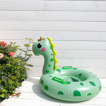 Inel de înot pentru copii, gonflabil, imprimeu cu dinosaur, cu spate, anti-răsturnare, PVC gros 20, destinat înotului și bălăceală