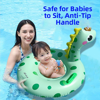 Inel de înot pentru copii, gonflabil, imprimeu cu dinosaur, cu spate, anti-răsturnare, PVC gros 20, destinat înotului și bălăceală