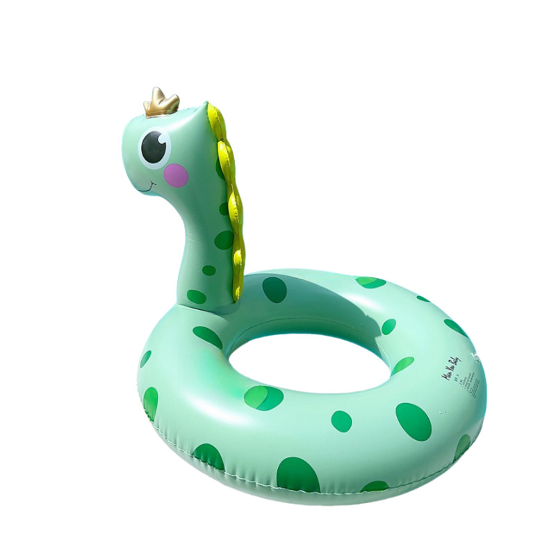 Inel de înot pentru copii, gonflabil, imprimeu cu dinosaur, cu spate, anti-răsturnare, PVC gros 20, destinat înotului și bălăceală