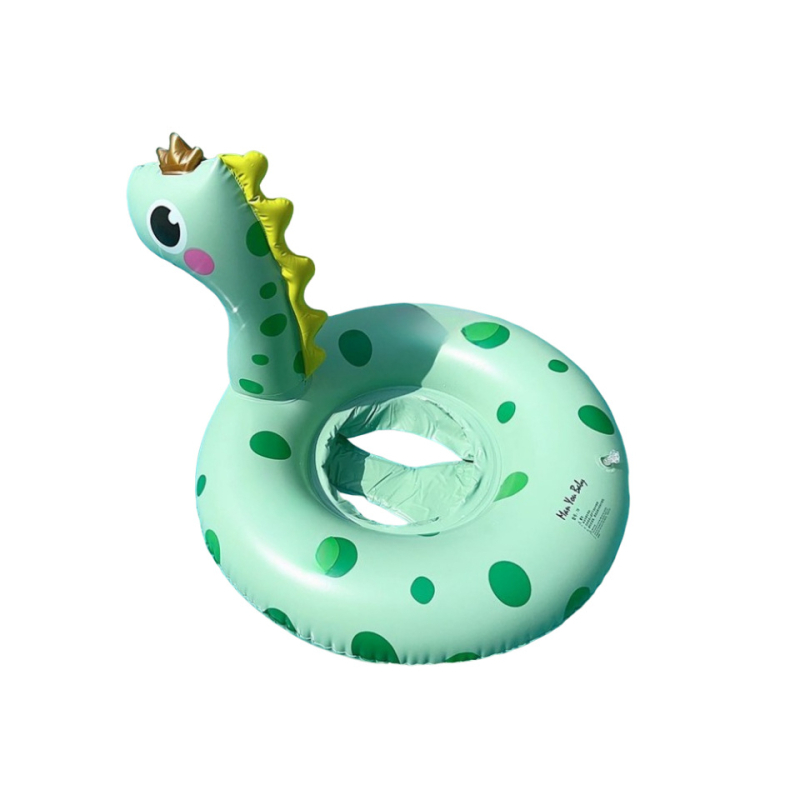 Inel de înot pentru copii, gonflabil, imprimeu cu dinosaur, cu spate, anti-răsturnare, PVC gros 20, destinat înotului și bălăceală