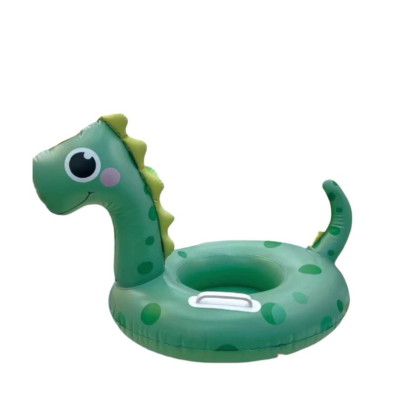 Inel de înot pentru copii, gonflabil, imprimeu cu dinosaur, cu spate, anti-răsturnare, PVC gros 20, destinat înotului și bălăceală