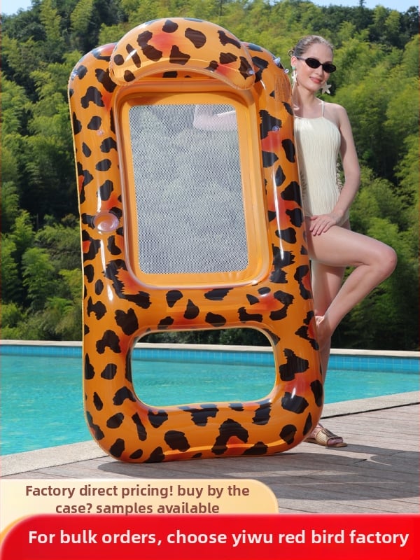 Șezlong gonflabil din plasă cu imprimeu leopard, pentru adulți, PVC ecologic 0.21 mm, umflare manuală, potrivit pentru piscine și plaje