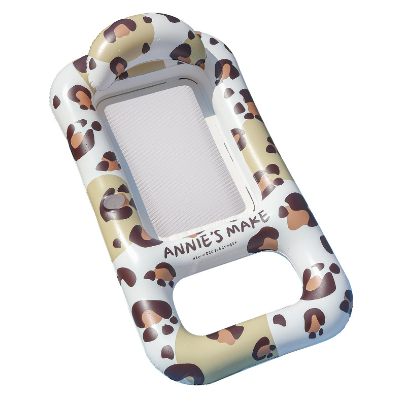 Șezlong gonflabil din plasă cu imprimeu leopard, pentru adulți, PVC ecologic 0.21 mm, umflare manuală, potrivit pentru piscine și plaje