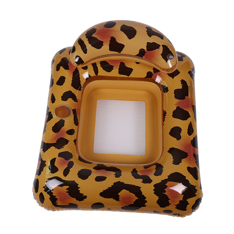 Șezlong gonflabil din plasă cu imprimeu leopard, pentru adulți, PVC ecologic 0.21 mm, umflare manuală, potrivit pentru piscine și plaje