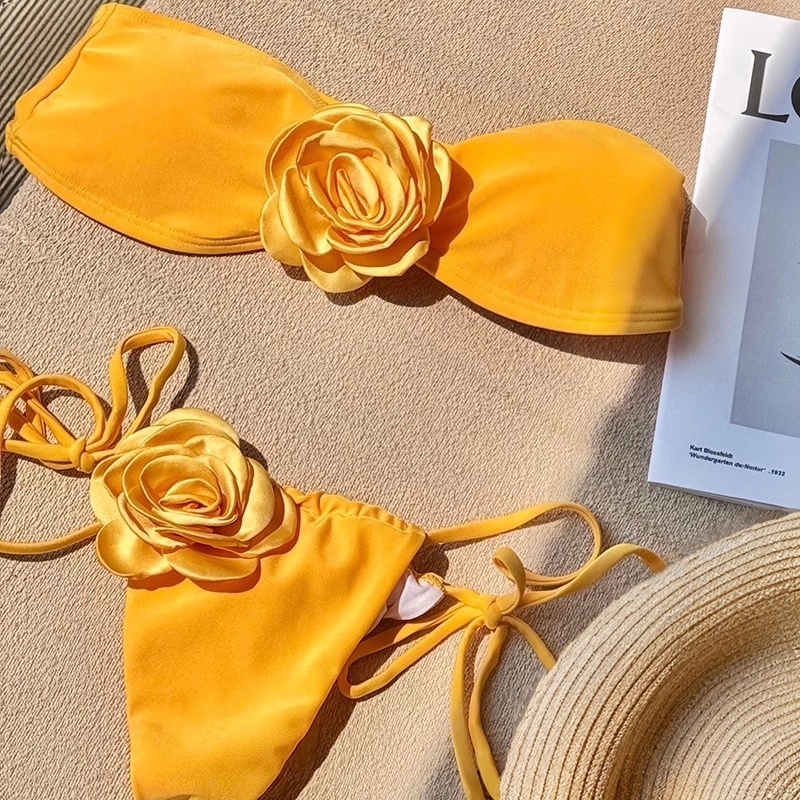 Ženski bikini kupaći kostim - trodijelni set s dugom suknjom, jastučić za grudi, najlon tkanina s poliester podstavom